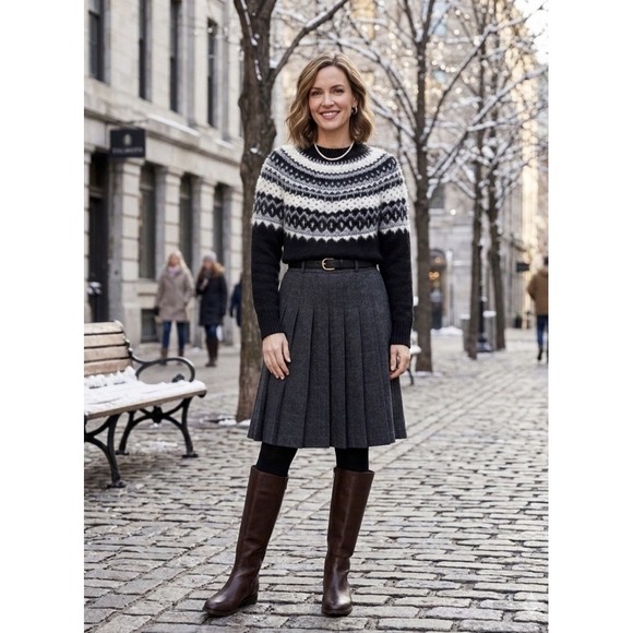 Talbots Sweaters - Talbots NWT Fair Isle Fuzzy Long Sleeve Black White Sweater. Size Medium.‎